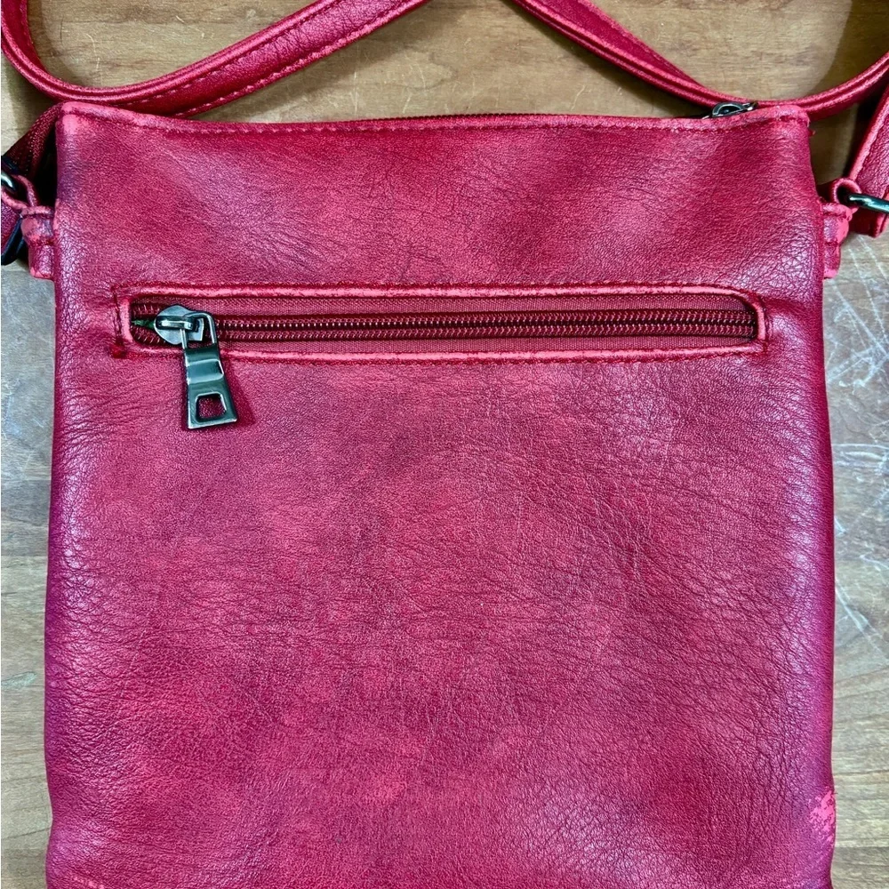 Liz Soto Ruby Red Vegan Leather Multi Pocket Crossbody with Adjustable Strap